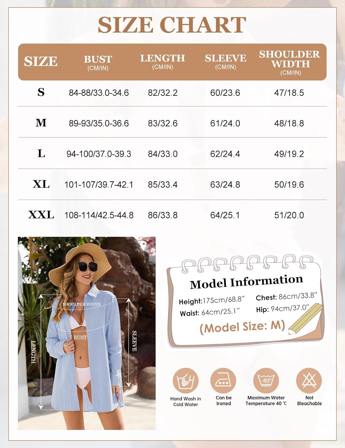 Vancavoo Strandkleid Damen Sommer Strandbluse Strandhemd V-Ausschnitt Strandtunika Lose Button-Down Strandponcho Longbluse Bikini Cover Up